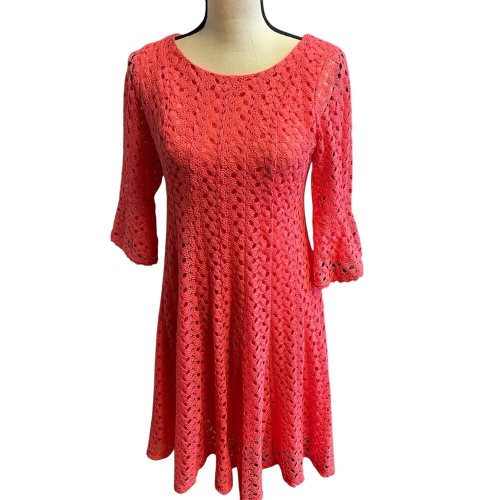 Roz Ali Lace Overlay Shift Party coral cottagecore knee Length Dress women 6 NEW